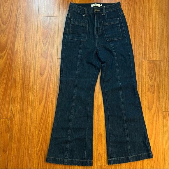 Flared cropped sailor jeans.Deep blue. Side S.Retro looking. - Picture 2 of 16